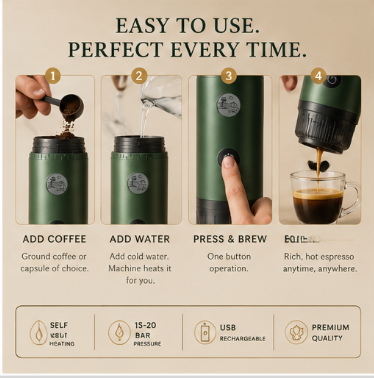 First Pour™ Espresso Pro | Self-Heating Portable Coffee Maker